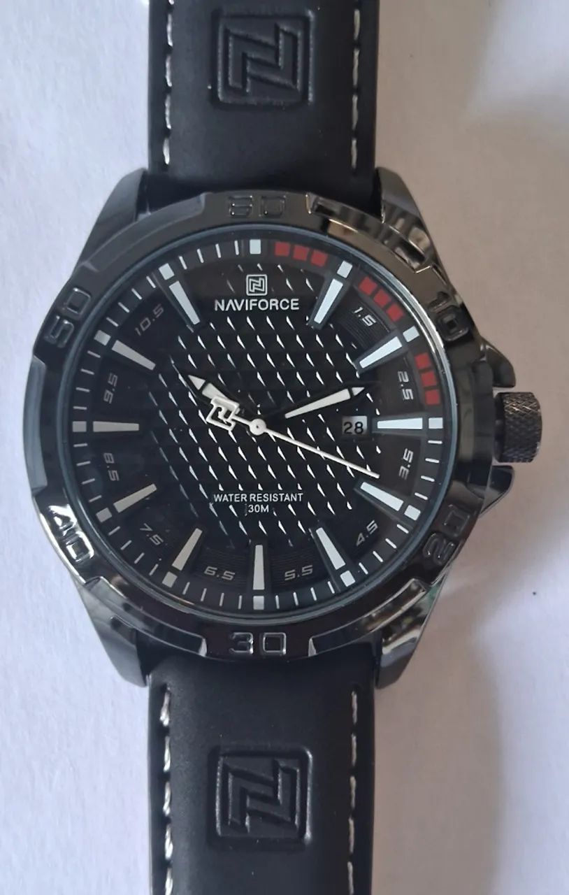 Relógio Naviforce original com pulseira de couro legítimo a prova d'água - Foto 2