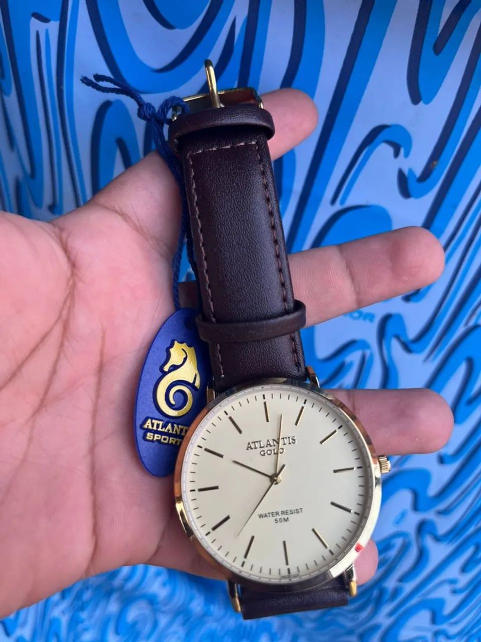 Relógio atlantis com pulseira de couro 