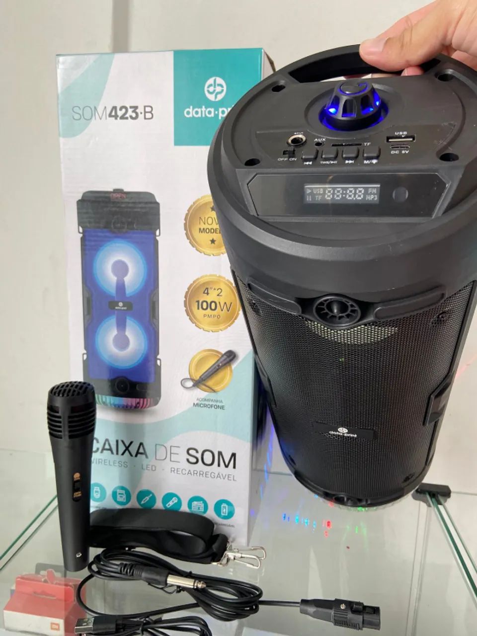 Caixa de Som Bluetooth Led RGB com Alça e Microfone 423.B Data Print an4