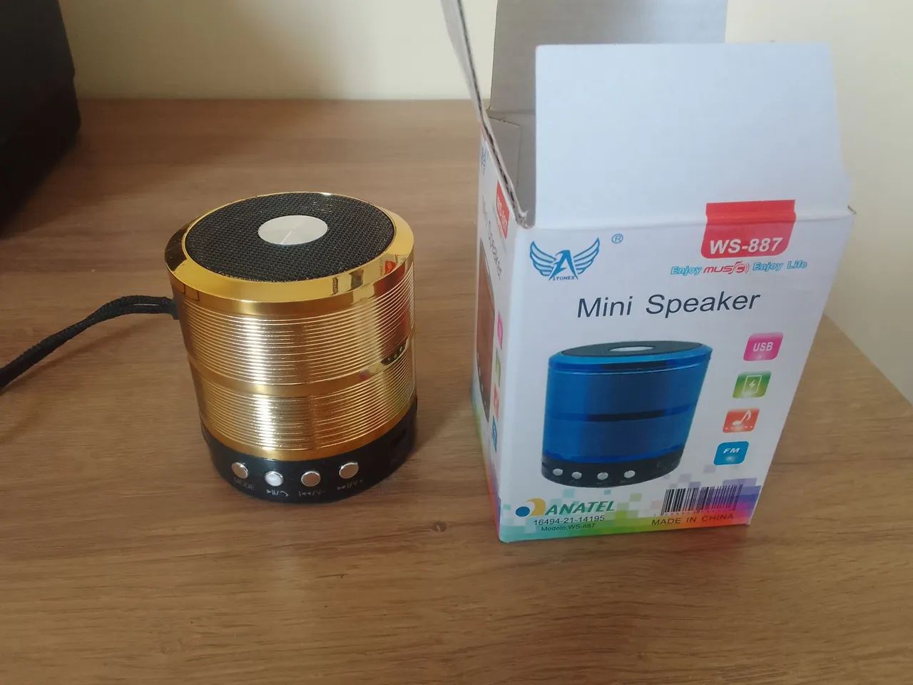 Mini Caixa de Som Bluetooth (Speaker)WS-887 Dourada