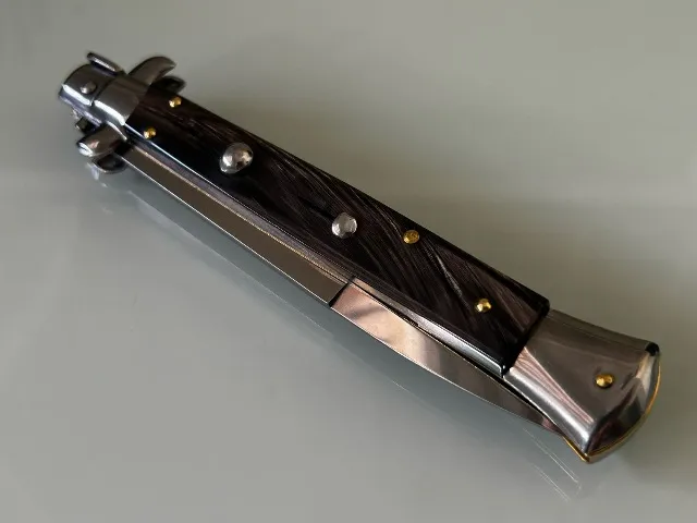 Canivete Automático Italiano Frank Beltrame 28cm Stiletto Lâmina Baioneta Chifre de Búfalo