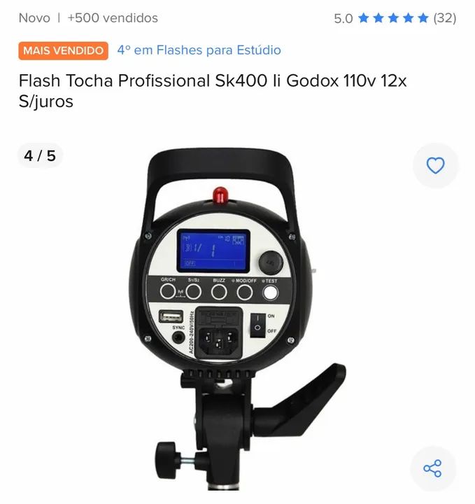 Flash Tocha Profissional Sk400 li Godox 110v 12x S/juros