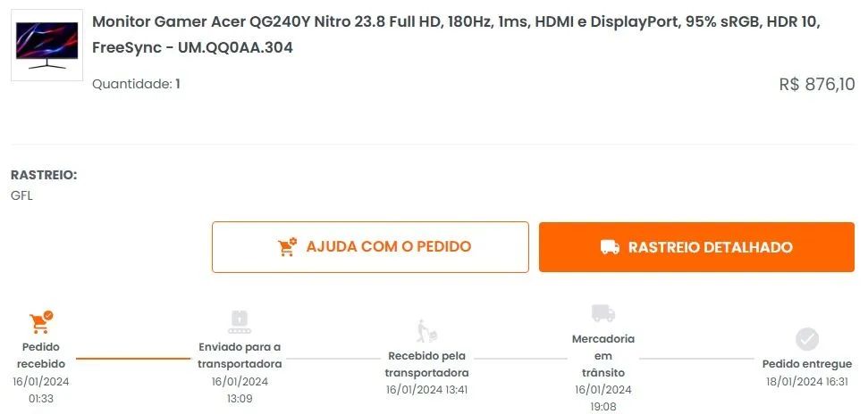 Monitor Gamer Acer 23.8" 180Hz 1ms FHD Freesync - Foto 2