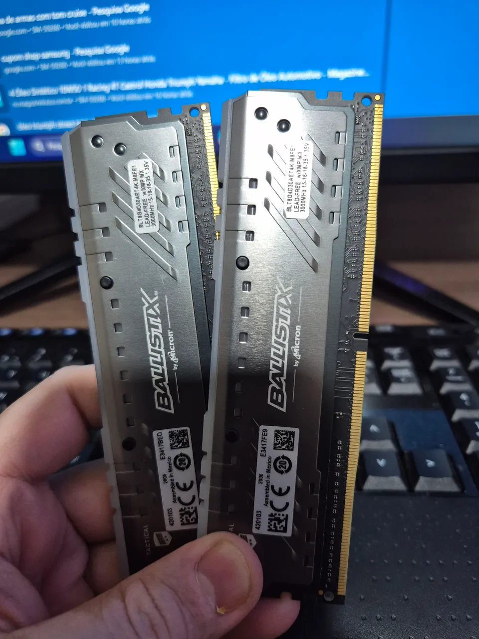 Memória RAM Ballistix 8GB DDR4 3000MHz