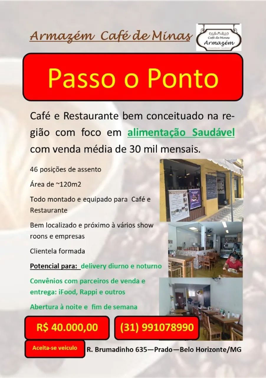 Repasso Ponto Comercial - Restaurante e Cafeteria - Montado