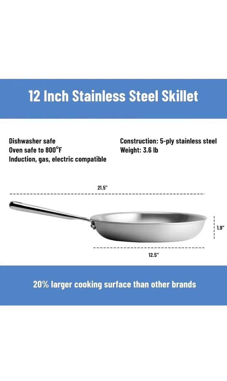 Misen 5-Ply Stainless Steel 12" Frying Pan - Foto 4