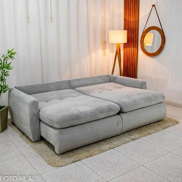Sofá Retrátil Amaranto Premium 2.30m Veludo Plush Prata  - Sem Caixa Até 12x S/ Juros  - Foto 4