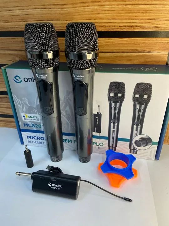 MICROFONE DUPLO SEM FIO RECARREGÁVEL ANATEL - ONISTEK MC820 - Foto 2