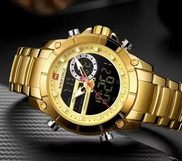 NAVIFORCE 9163: Luxo Dourado a Seu Alcance Relógio Digital / Analógico Masculino, charmoso