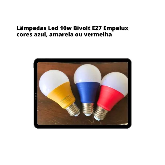 Lâmpadas Led 10w Bivolt E27 Empalux cores azul, amarela ou vermelha