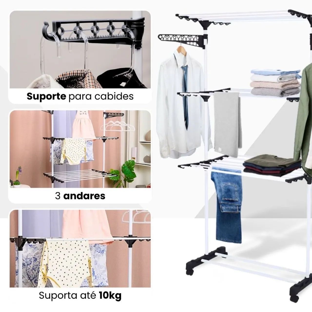 Varal de Roupas Dobrável de Alumínio com 3 Andares - Foto 5