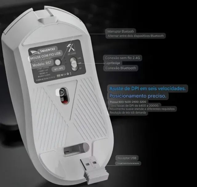 Mouse Gamer Smailwolf Rs7 Paw3311 12000 Dpi 2.4G Tri mode - Foto 4