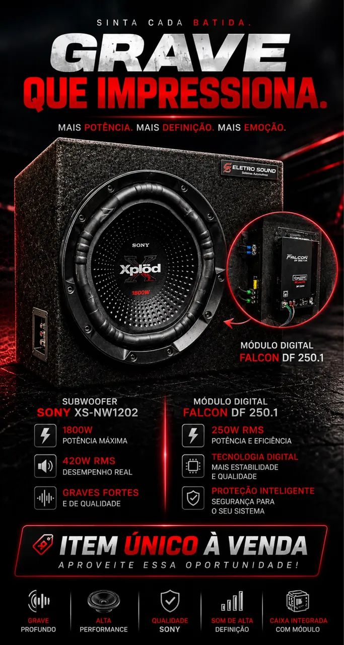 Caixa Subwoofer Sony Xplod + Módulo Falcon