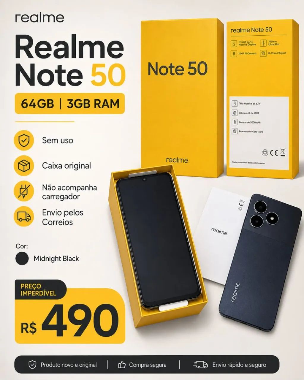 Realme Note 50 64GB 3GB RAM sem uso - Caixa original