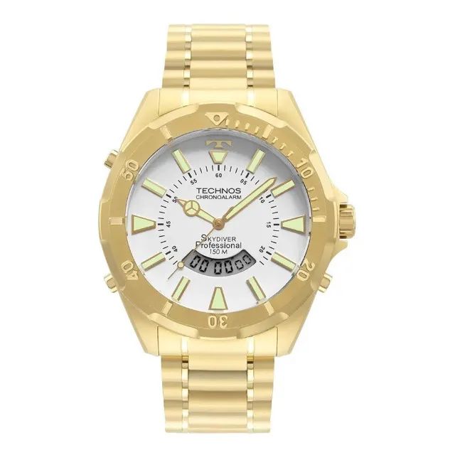 Relógio dourado masculino technos skydiver wt205fl-4b