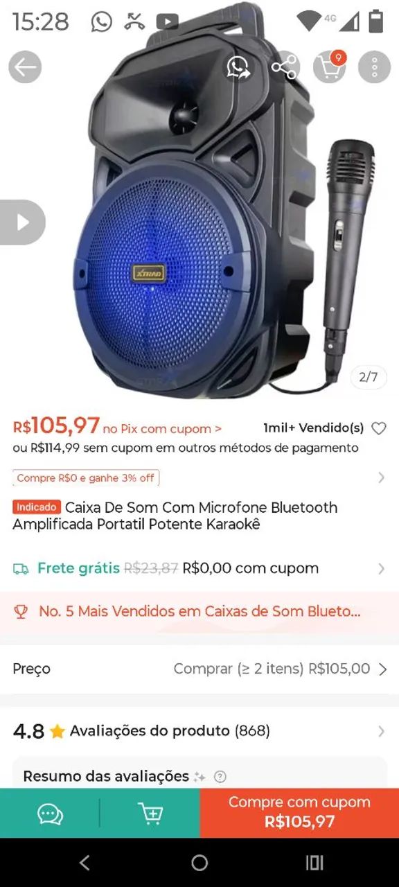 Caixa de som com microfone  - Foto 2