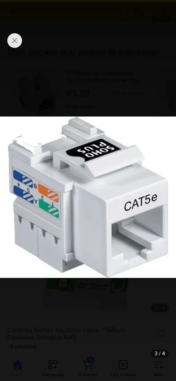 Conector keystone T568A/B SOHO PLUS fêmea 