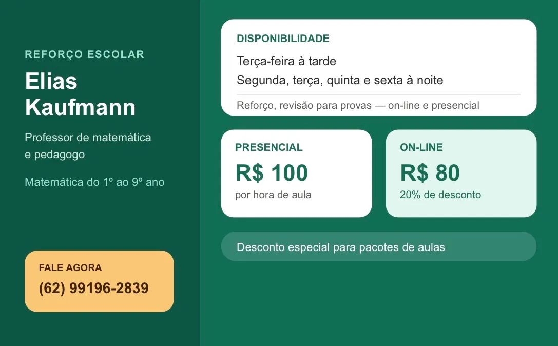 Professor reforço e acompanhamento pedagógico - matemática e revisão de provas