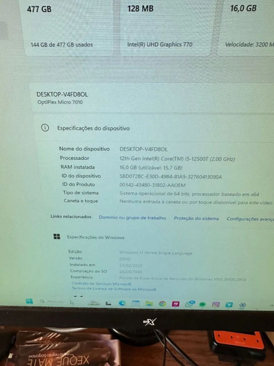 Computador Dell Optiplex Micro 7010 - Intel I5 12º geração 2ghz, 16mb RAM