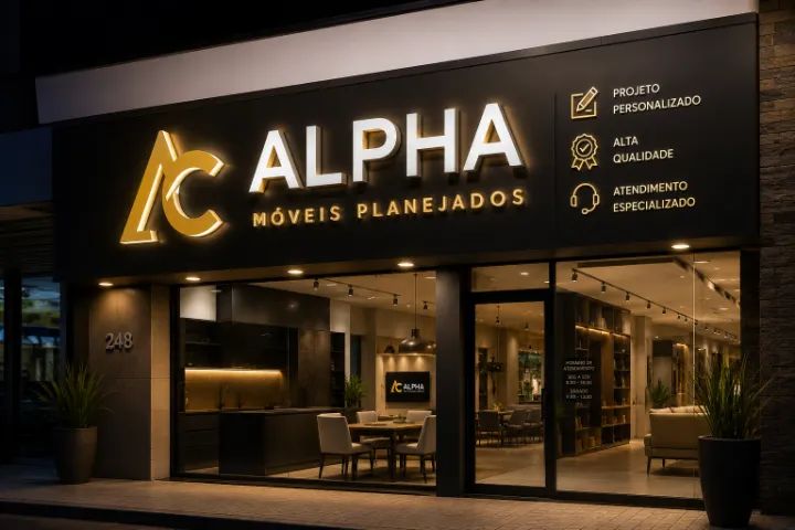 Reforma e Fachada para Comércio em ACM, Letra Caixa com Iluminação