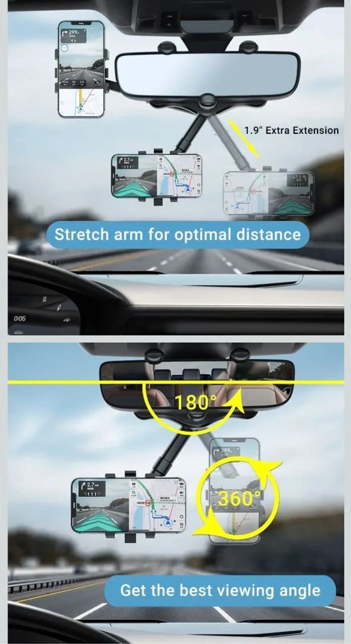 Suporte Veicular de Celular para Retrovisor - Giro 360 - Prático