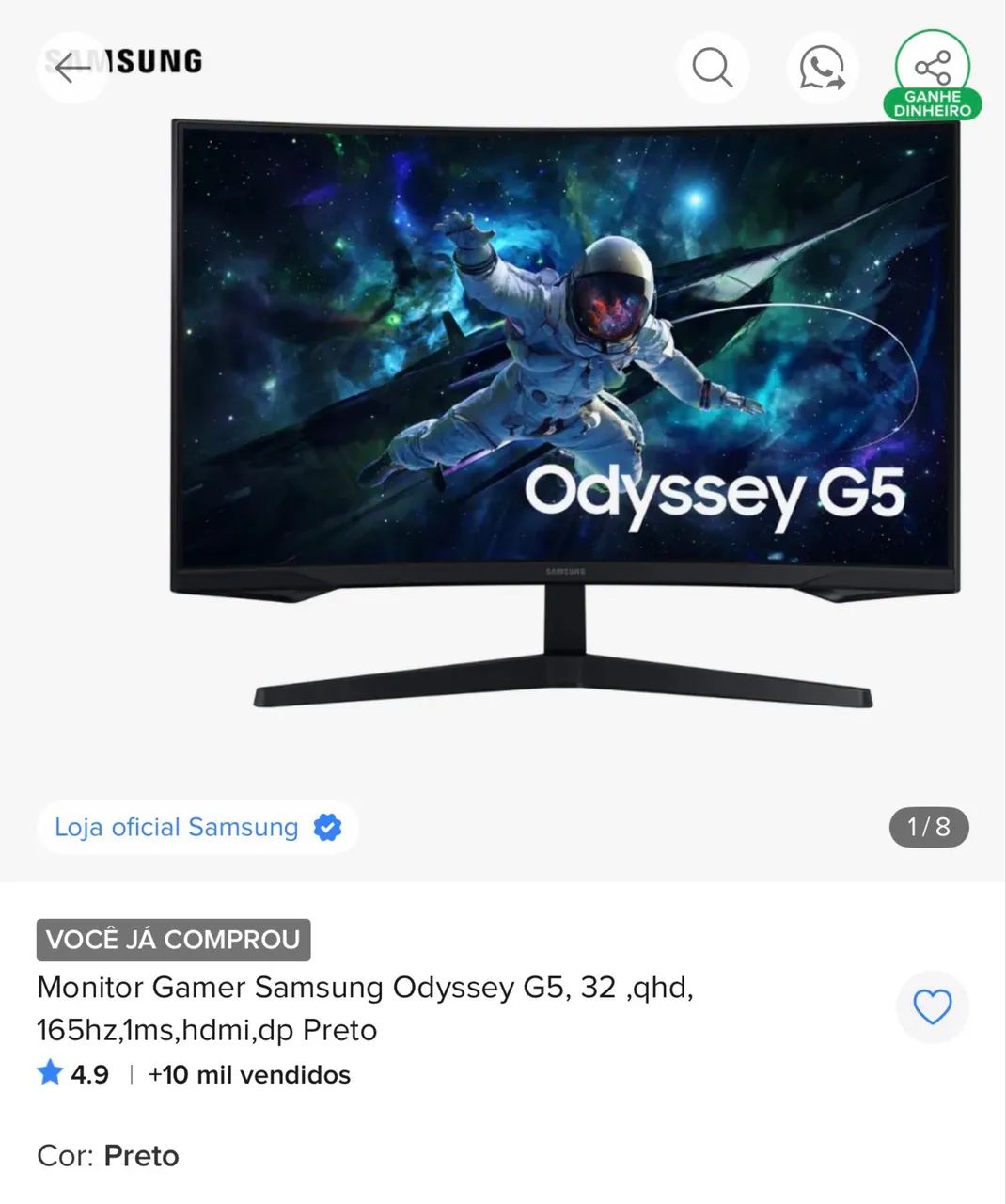 Monitor Gamer Samsung 32 polegadas G5 curvo - Foto 2