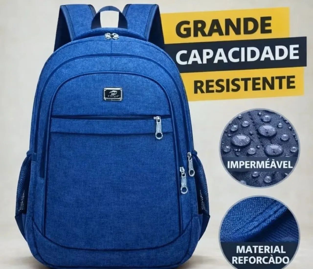 Mochila de couro azul resistente impermeável 