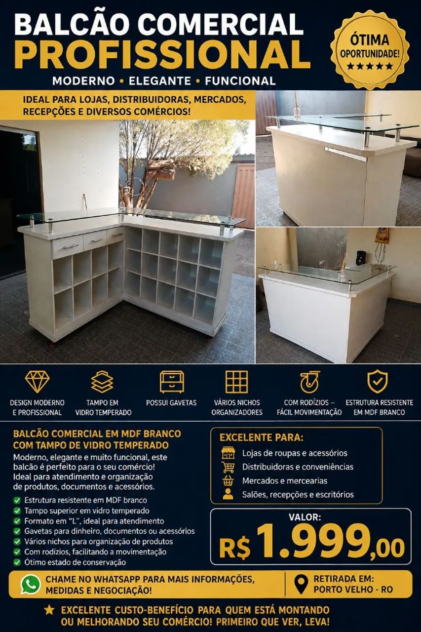 Balcão comercial profissional  em MDF resistente 