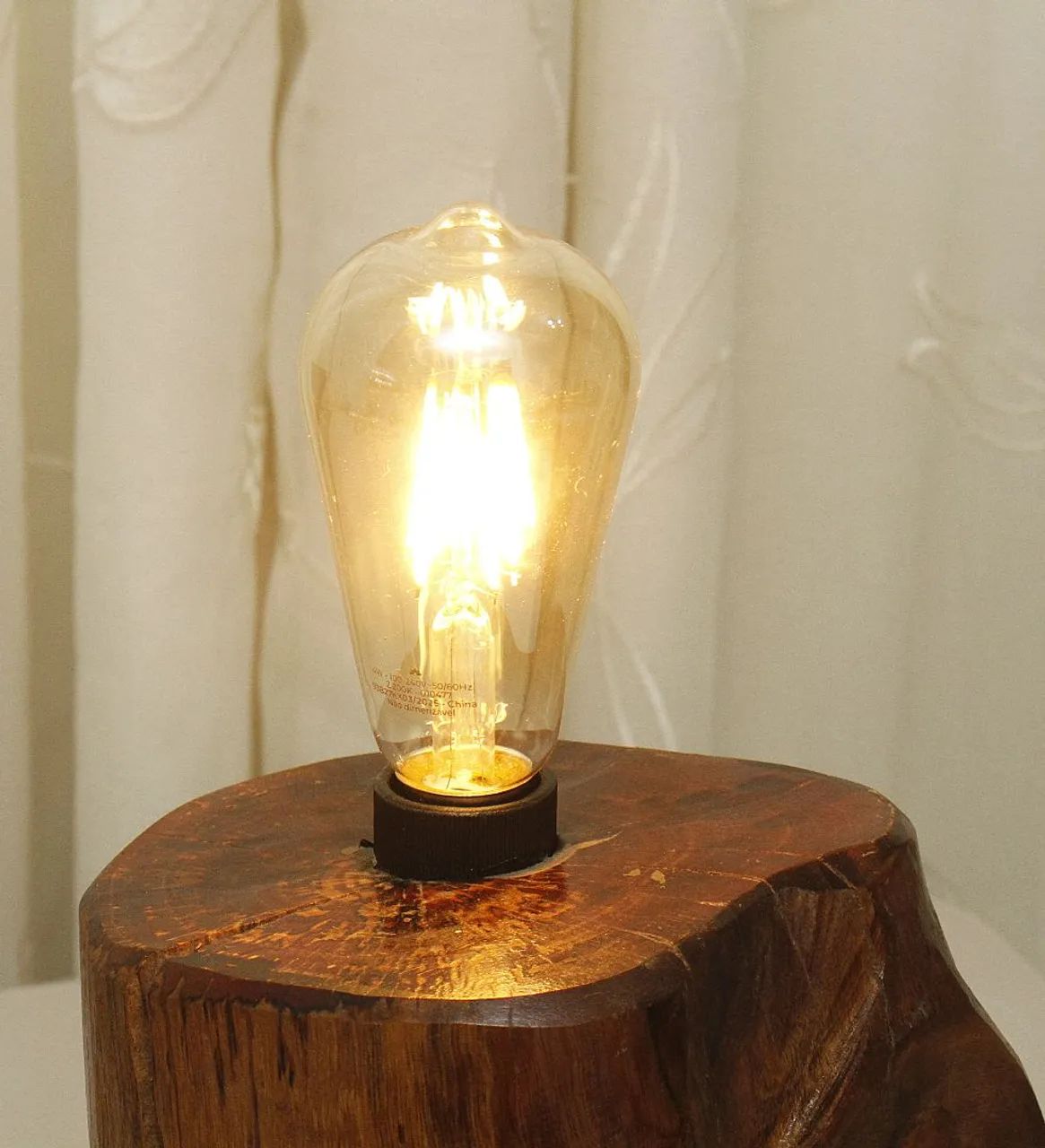 Luminária rústica madeira de árvore natural com lâmpada retrô E27 5w  - Foto 4