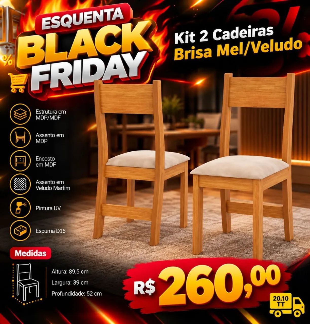 Kit 2 cadeiras Brisa Mel/veludo
