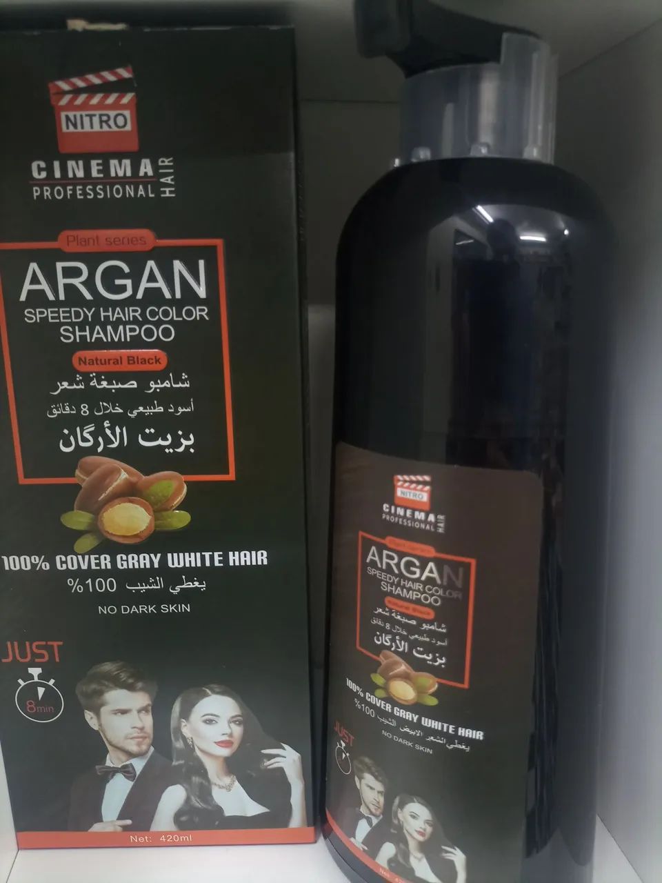 ESCURECEDOR DE CABELOS GRISALHOS EM 5 MINUTOS ALTA PERFORMANCE, SHAMPOO COM ARGAN
