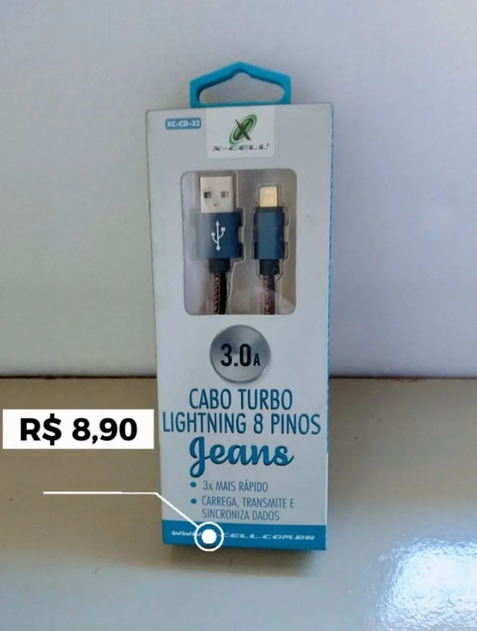 Cabo Turbo Para IPHONE Acabamento em Jeans