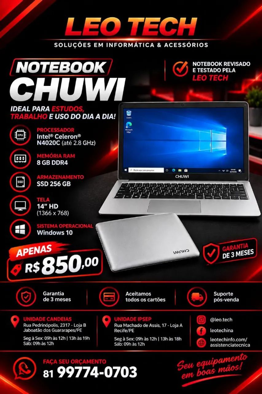 Notebook 8 GB RAM SSD 256 GB 