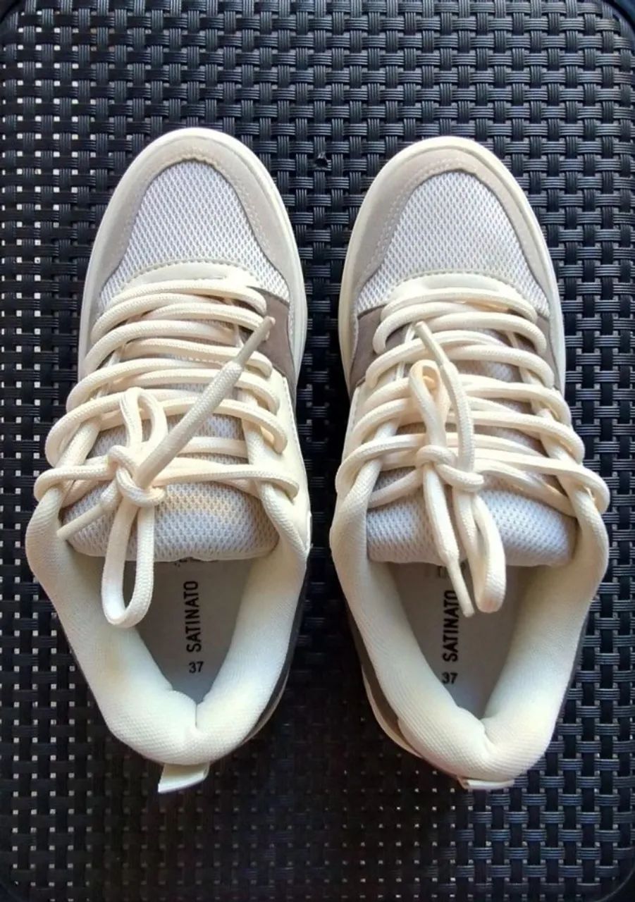 tênis chunky feminino plataforma cinza e branco | novo - Foto 3