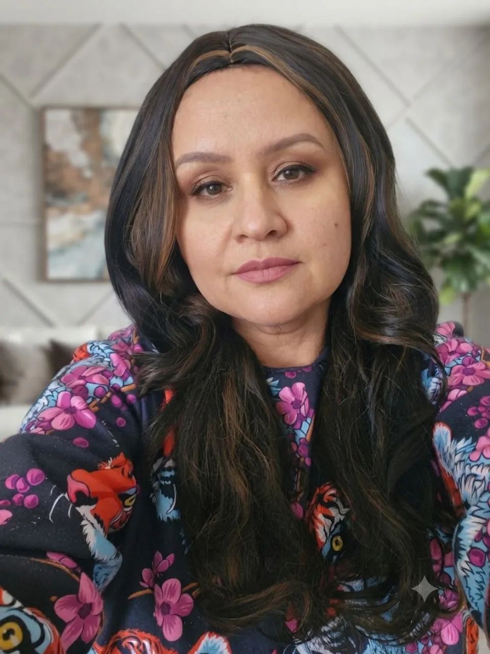 Peruca Lance cabelo longo ondulado com mechas