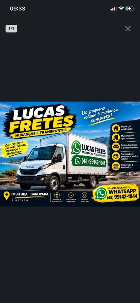 Fretes e Mudanças Imbituba-Garopaba e Região. R$ 200,00