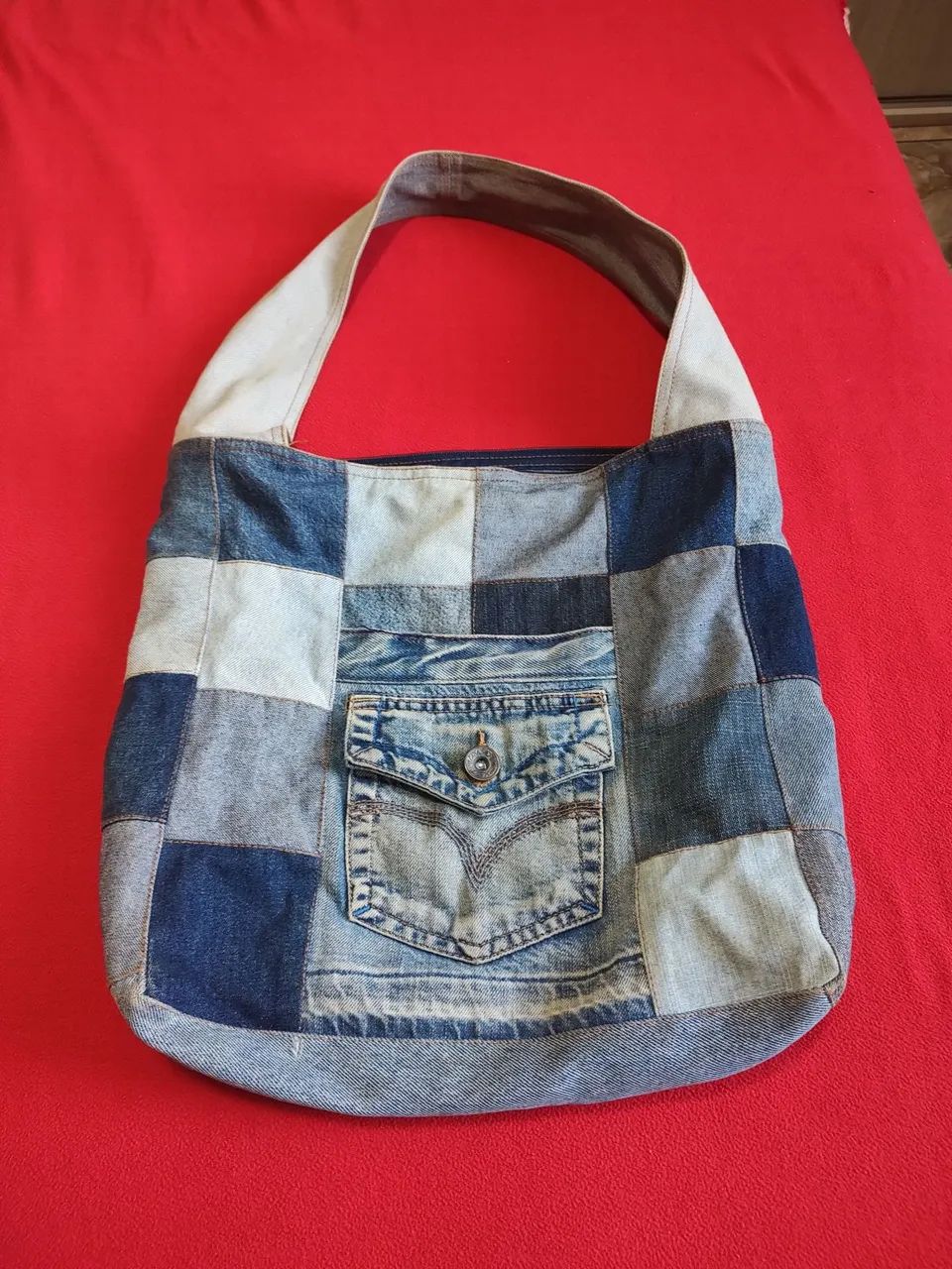 Sacola jeans retrô 40x30cm 