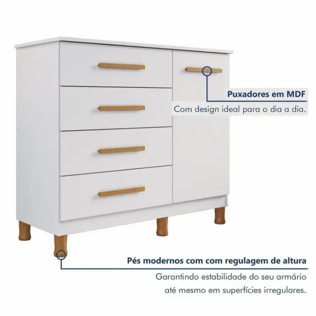 Novo! Cômoda Dallas com Chave Na Cor Branco - Foto 2