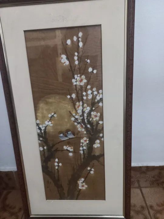  2 Quadro antigo pintura chinesa papel cortiça  - Foto 2
