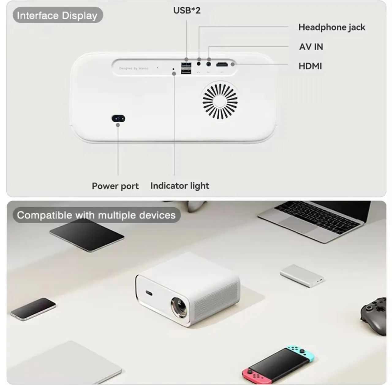 Projetor Xiaomi Wanbo X5 - 1100 ANSI, Wi-Fi, Novo 6, Auto Focus - Foto 6