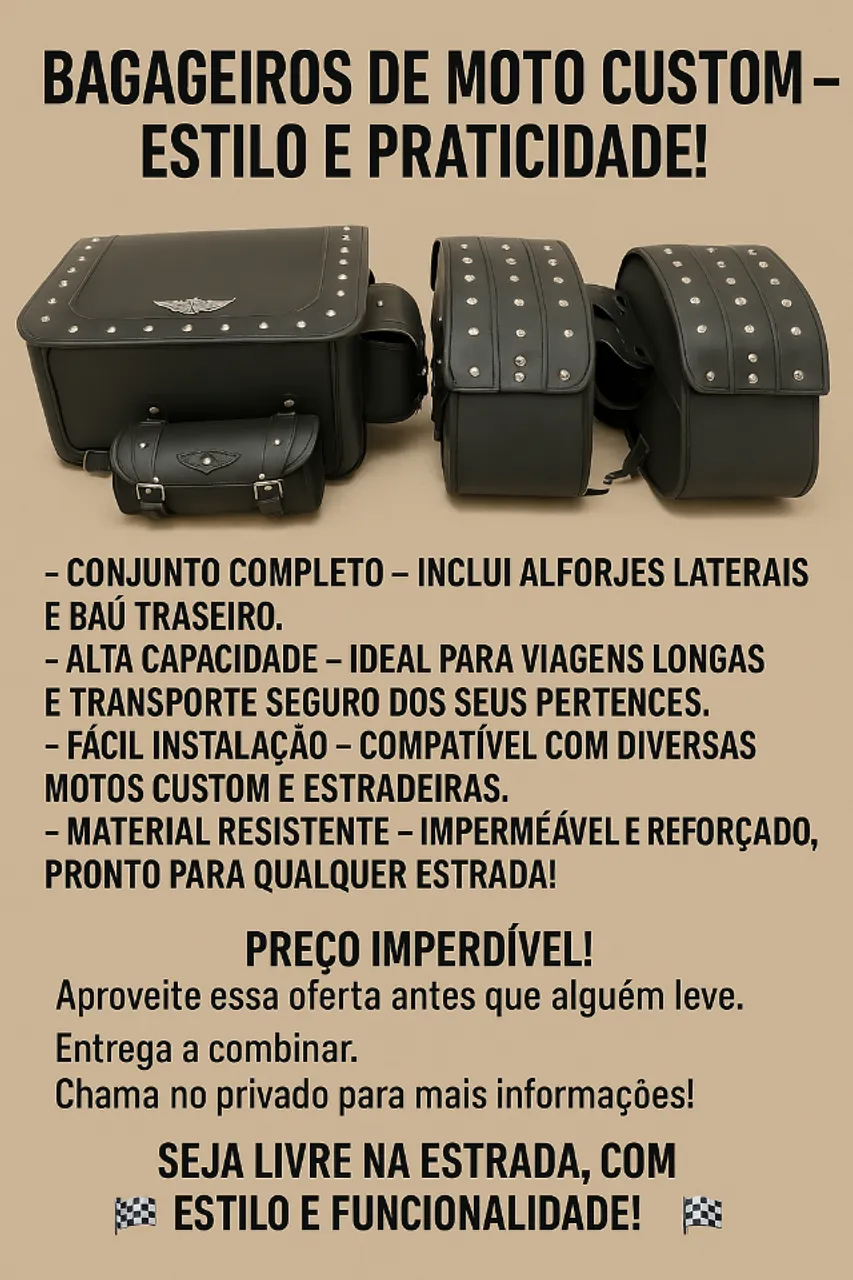 Conjunto de bagageiros de couro para moto em ótimo estado