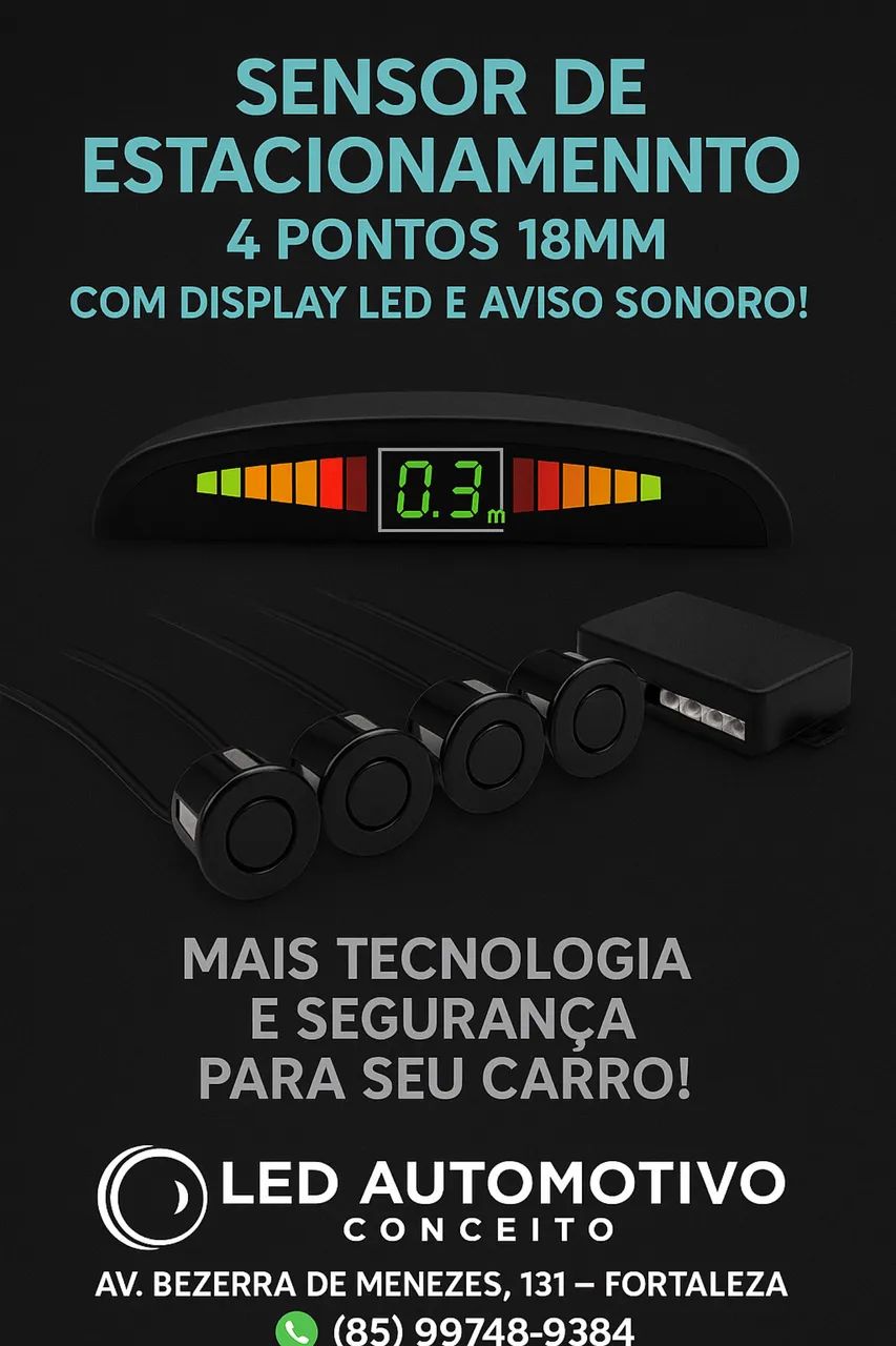 Sensor de estacionamento 4 pontos com display LED