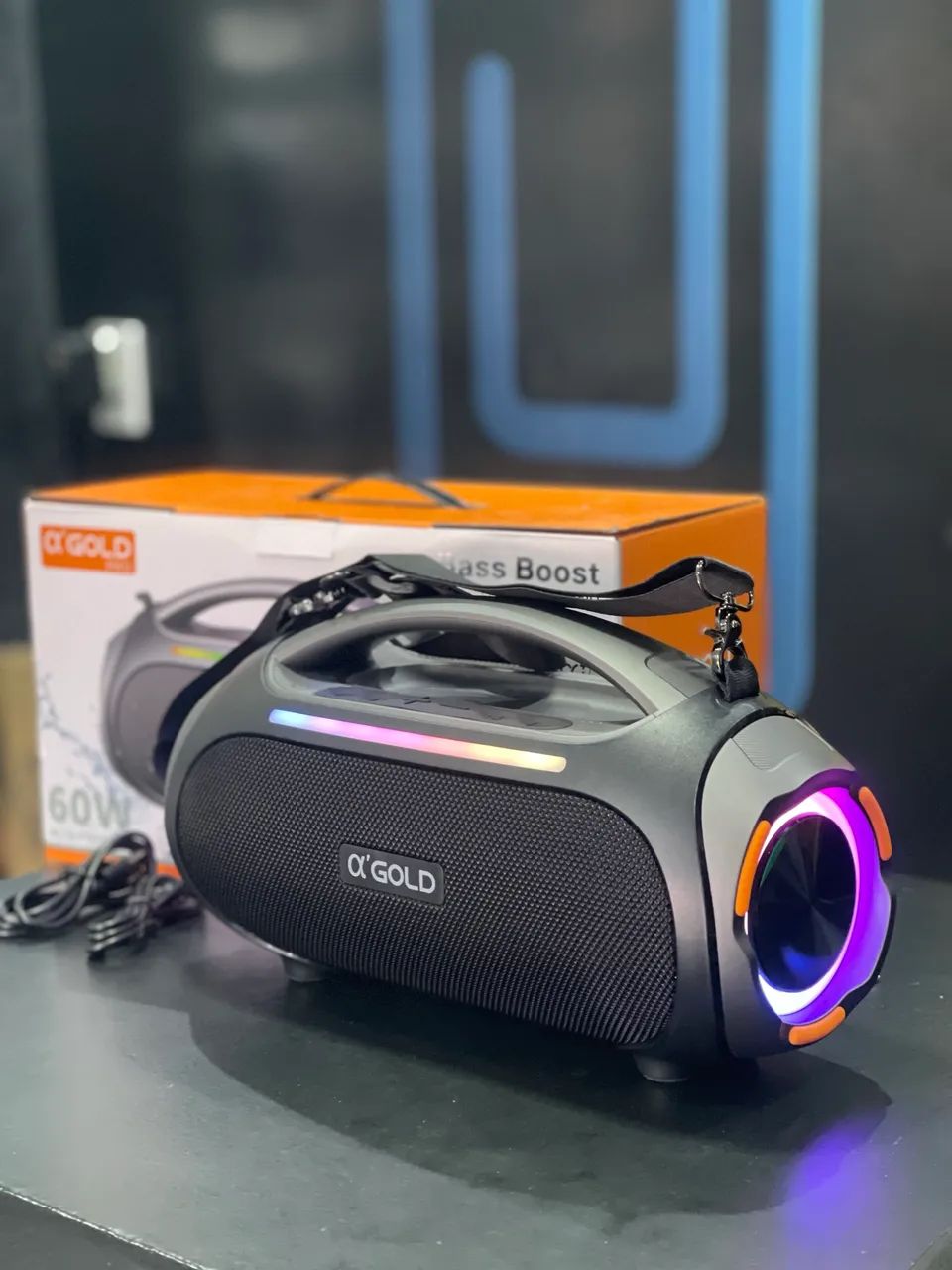 Caixa De Som Boombox 60w Bluetooth 10 Horas De Bateria Cinza-escuro - Foto 5