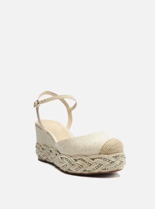 AREZZO - Sandália Espadrilhe Off-White Tramada Strass - Foto 5