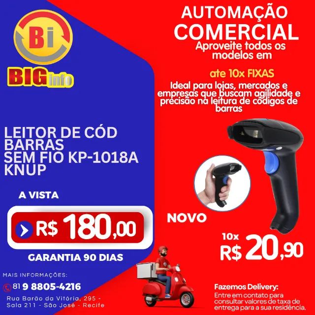 Leitor de Codigo de Barras Sem Fio - Garantia - Em ate 10x Fixas 