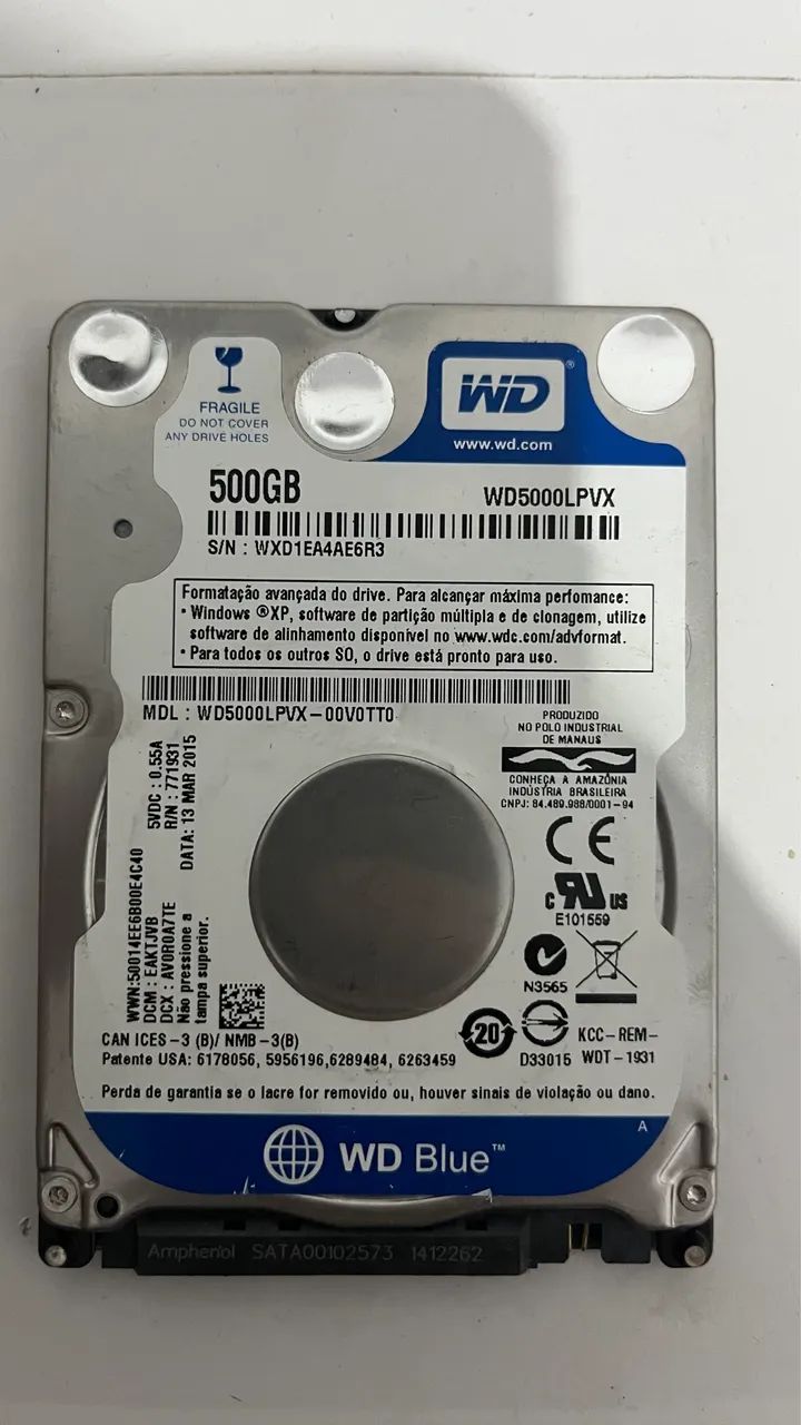 HD WD 500 GB Notebook e PC