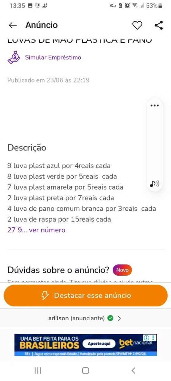 Luva de mão plastica e de pano