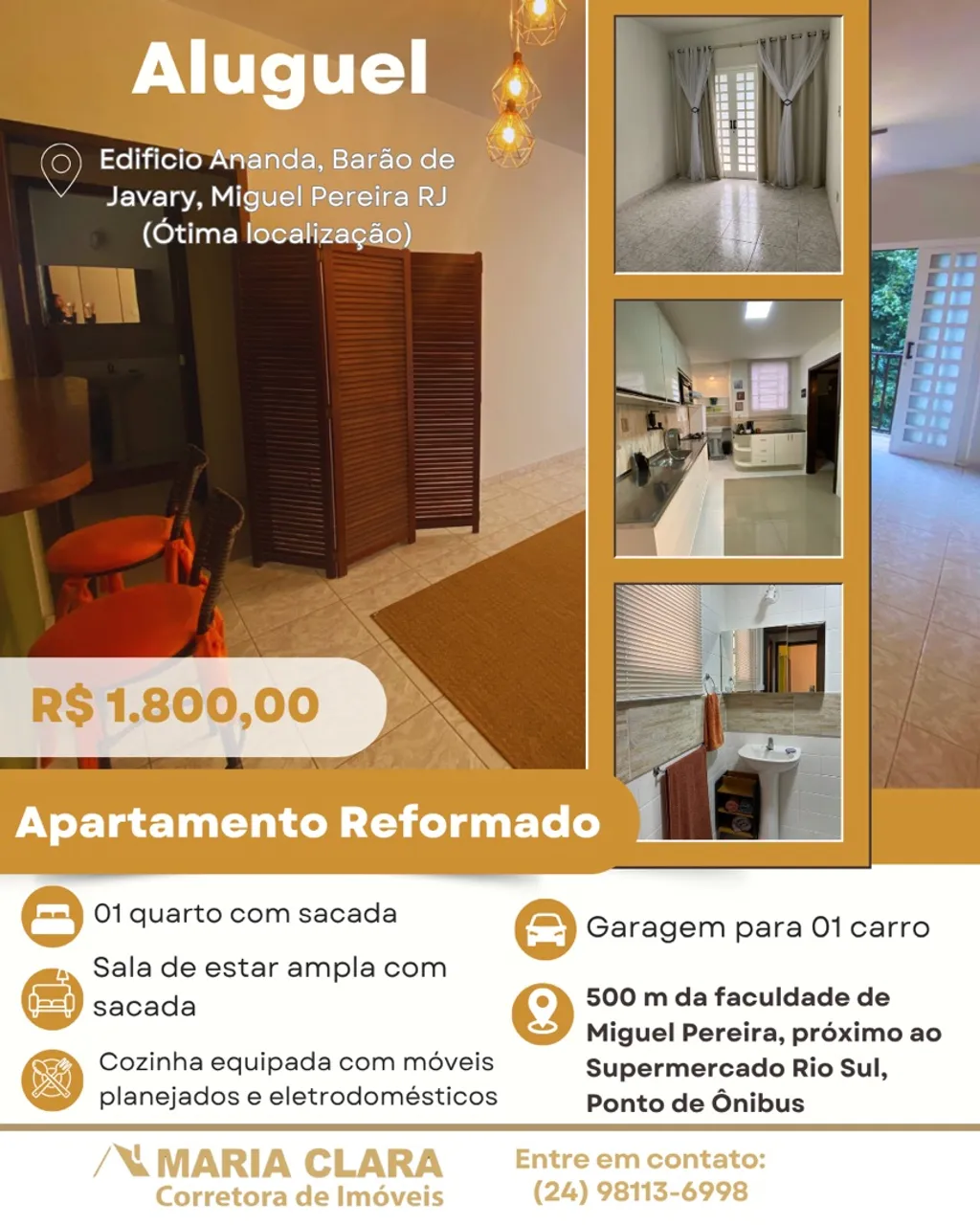 Aluga-se Apto Reformado próximo à faculdade de Miguel Pereira RJ