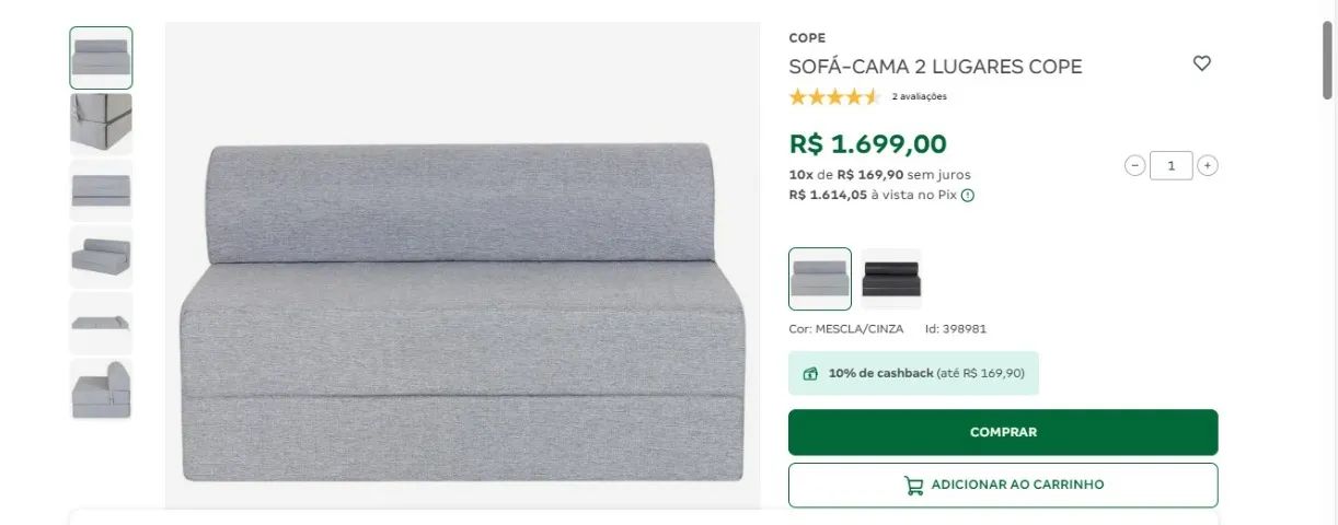 SOFÁ CAMA 2 LUGARES, COPE.   TOK STOK,  com marcas de uso.  - Foto 4