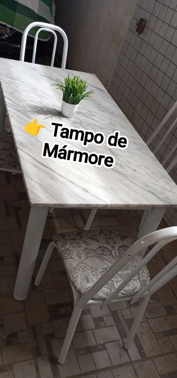 Mesa Tampo mármore 4 cadeiras 63824088699265123